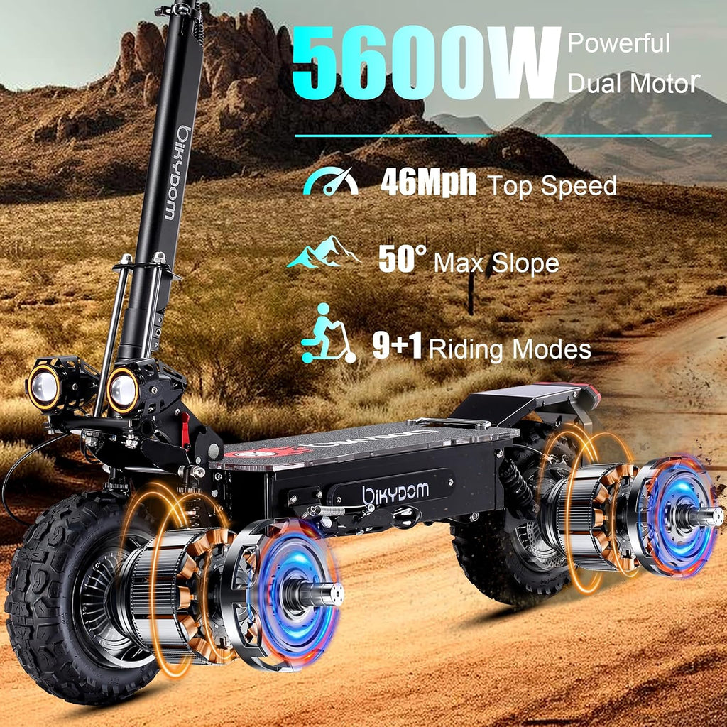 Fast Electric Scooter Adults, 1200W/5600W Off Road E Scooter, 35/50 Miles Long Range, 35/50 MPH Top Speed, 10/11' Tires, Foldable Kick Scooter for Adults and Teens with Dual Suspension