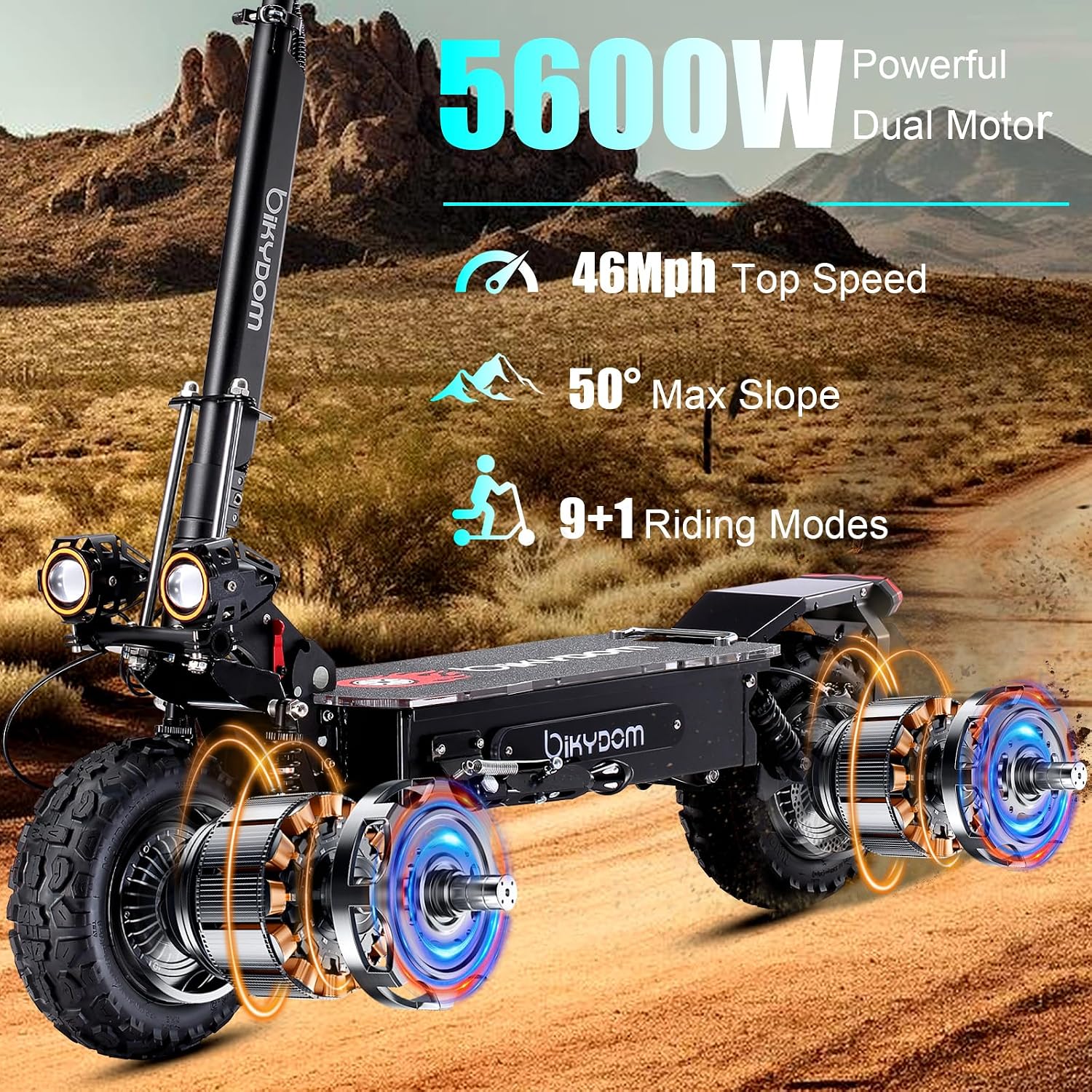 Fast Electric Scooter Adults, 1200W/5600W Off Road E Scooter, 35/50 Miles Long Range, 35/50 MPH Top Speed, 10/11' Tires, Foldable Kick Scooter for Adults and Teens with Dual Suspension