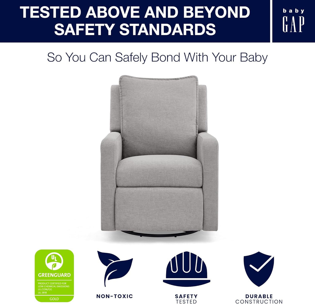 babyGap Harlowe Power Recliner with USB-A & Charging Port by Delta Children - Greenguard Gold Certified – Stain-Resistant Performance Fabric is Oeko-TEX Standard 100 Certified, Ash