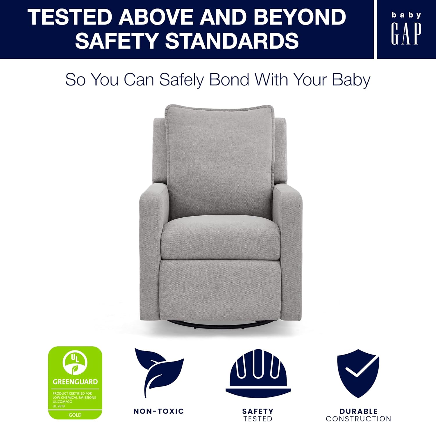 babyGap Harlowe Power Recliner with USB-A & Charging Port by Delta Children - Greenguard Gold Certified – Stain-Resistant Performance Fabric is Oeko-TEX Standard 100 Certified, Ash