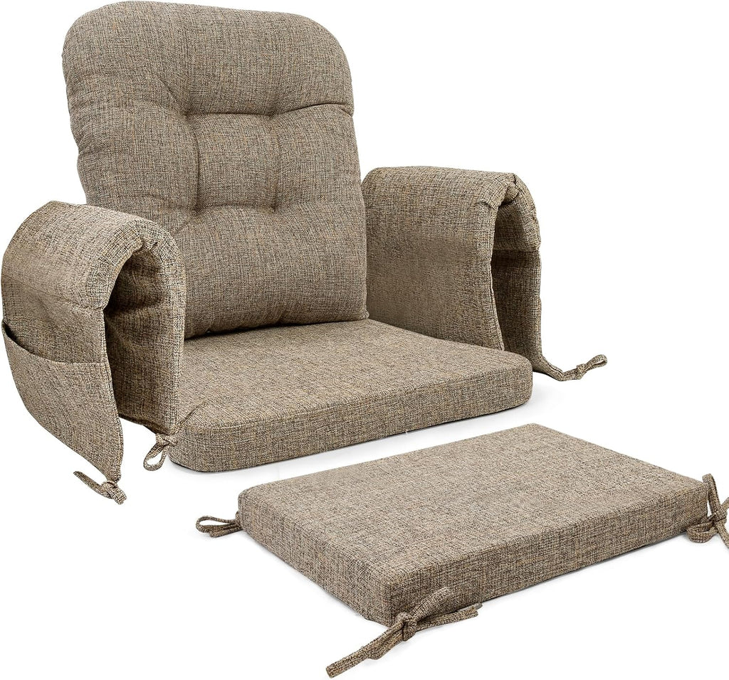 SINOSSO Glider Rocker Cushion Set (5 Pcs), Soft Blended Fabric High-Density Support Foam Seat Cushions with Ties, Fits Rocking Chair/Nursery Glider & Ottoman, Light Brown