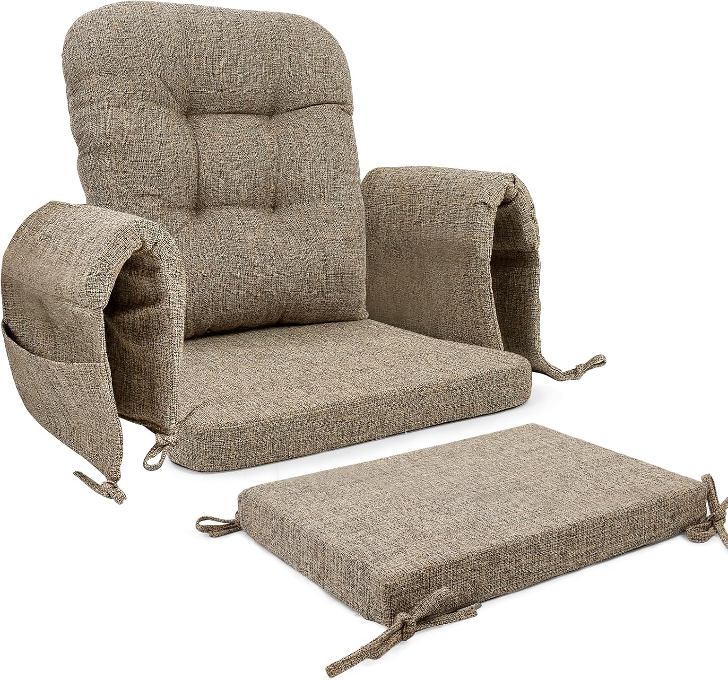 SINOSSO Glider Rocker Cushion Set (5 Pcs), Soft Blended Fabric High-Density Support Foam Seat Cushions with Ties, Fits Rocking Chair/Nursery Glider & Ottoman, Light Brown
