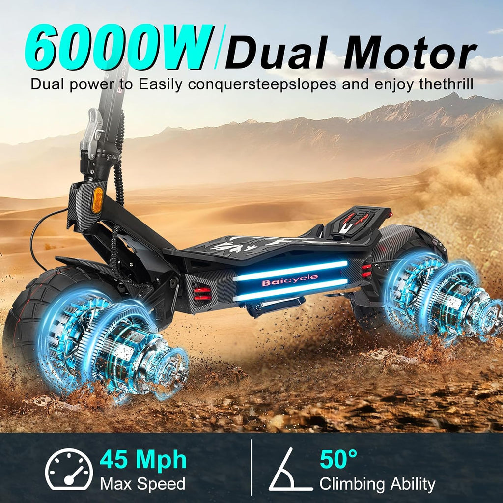 Electric Scooter Adults 1600/4000/6000W Motor 50 Miles Long Range & 40/45/50 MPH Top Speed 10' Off Road Tire Folding E-Scooter 60V/48V 20.8AH Battery Kick Scooter with Detachable Seat for Commuter