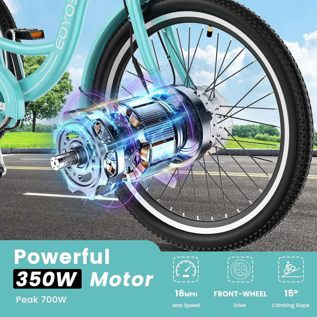 Electric Tricycle for Adults Seniors, 24/26 Inch 3 Wheel E-Trike, 350W Motor (700W Peak), Removable 36V Battery, Up to 15.5MPH, 25-60Mile Range, Low Step-Through, Rear Basket, 350lbs Capacity, 7 Speed
