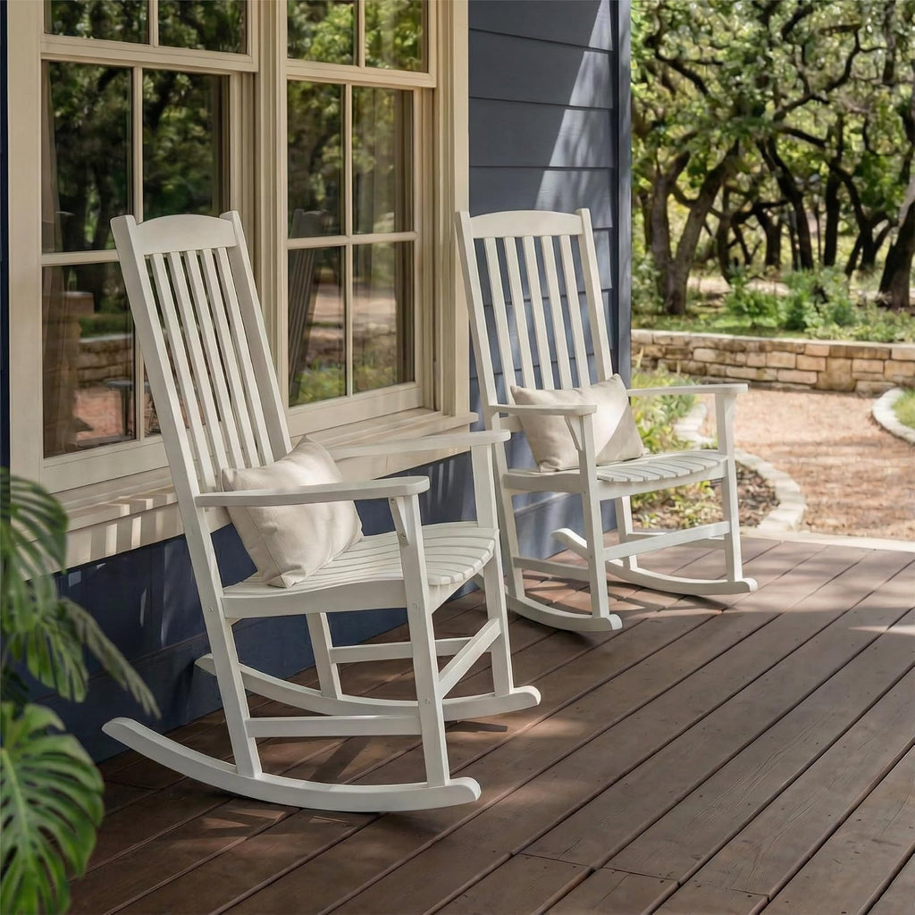 Cambridge Casual Bentley Solid Wood Porch Rocking Chair, White – Outdoor Wooden Rocker for Patio, Front Porch, Comfortable Contoured Seat