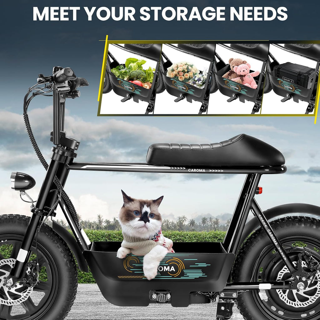 Caroma Peak 1200W/800W/500W Electric Scooter with Seat,16'×3' Fat Tire Ebike All-Terrain,Max 30Miles&20MPH Electric Scooter Adults,Electric Motorcycle Adults with Storage Basket for Pets&Cargo