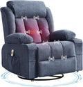 Oversized Swivel Rocker Recliner Chair with Heat & Massage, 3-Position Adjustable Nursery Recliner for Adults, Dual Cup Holders, Side Pockets, USB Charging Ports Blue