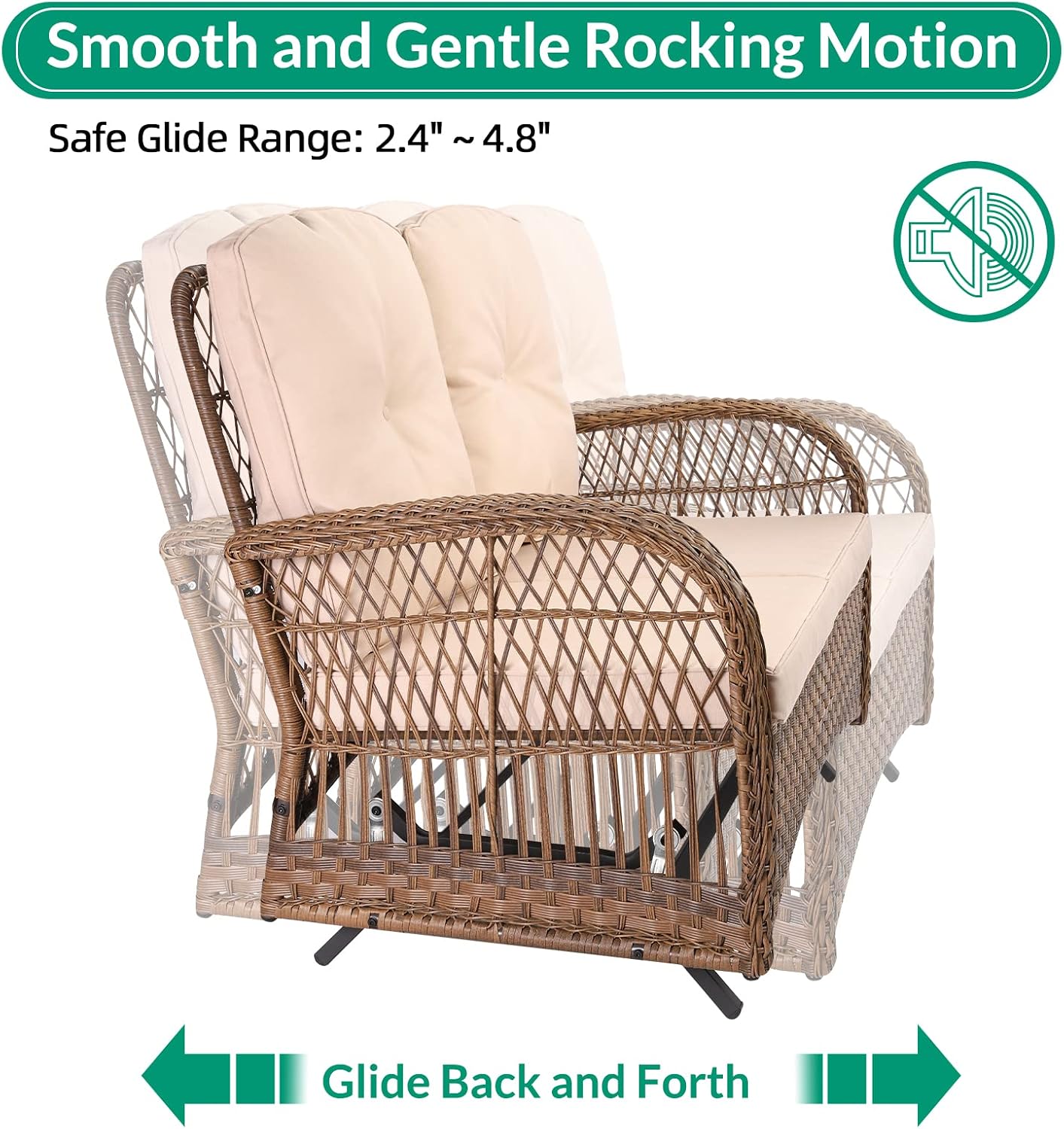 VIVIJASON 5-Piece Outdoor Patio Wicker Conversation Sets, All Weather Outdoor Rattan Furniture Set Includes Glider Loveseat, 2 Coffee Table, 2 Swivel-Gliders Chairs with Cushions, Light Brown