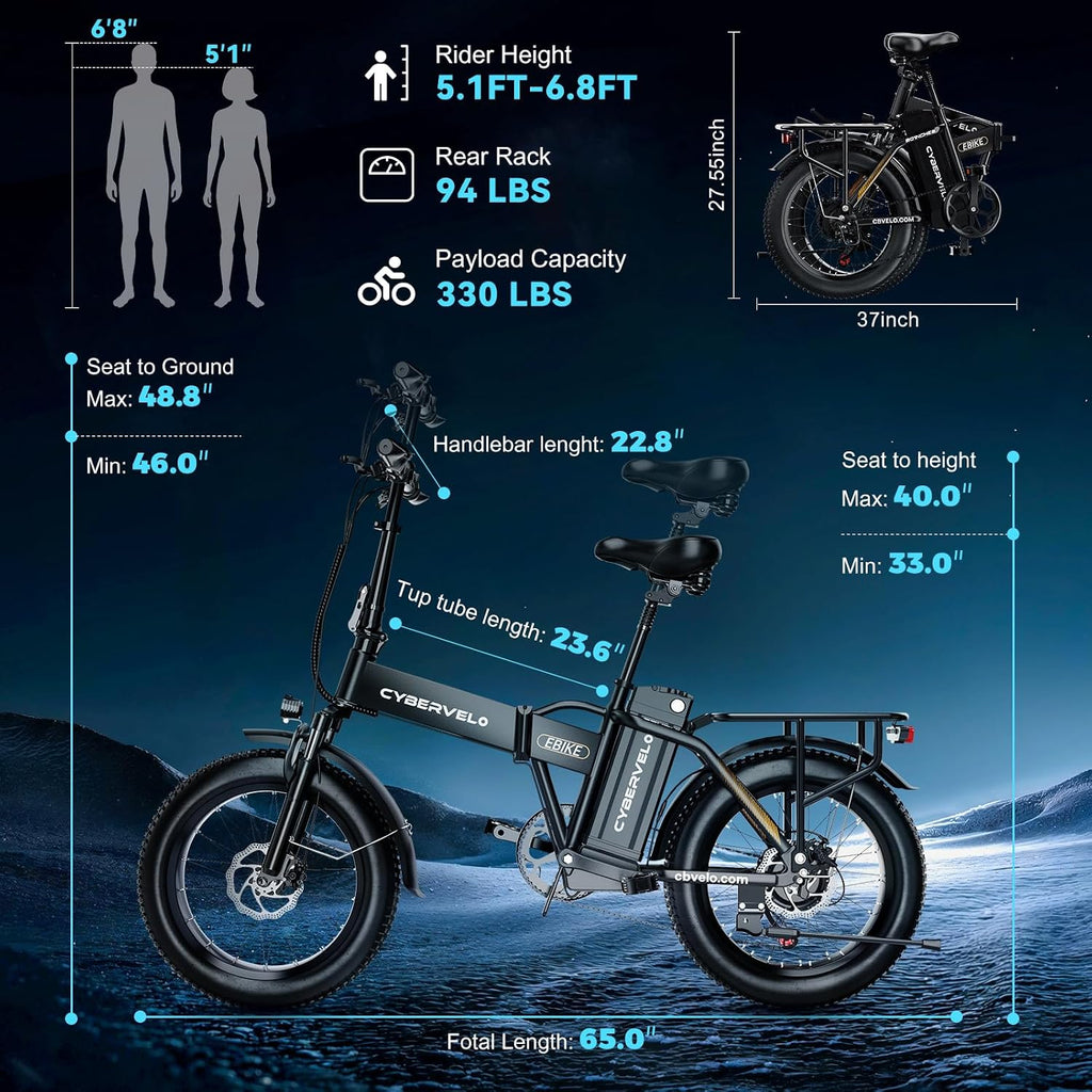 YorkE 1000W Folding Electric Bike, 48V 20AH Large Removable Battery E Bike, 30+MPH, 80 Miles Max Range, 20' Fat Tire Electric Bike for Adults, Adult Electric Bicycles for Commute, 7-Speed,Orange