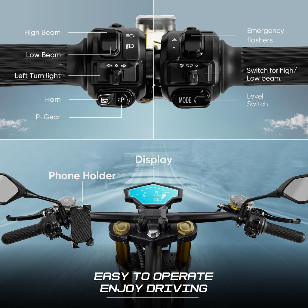 eAhora 4000W M8S Electric Motorcycle for Adults,72V 35Ah Lithium Battery 87 Miles Long Range, Full Suspension Dual Hydraulic Brakes,IP6 Color LCD Display Street Legal High Speed Bike