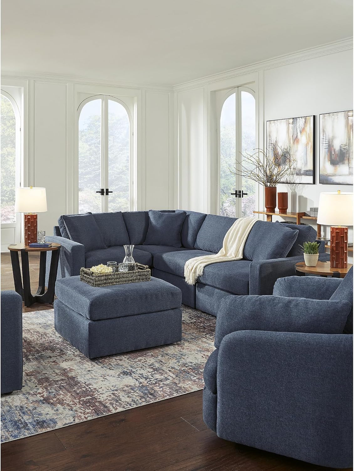 Signature Design by Ashley Modmax Casual Stain Resistant Upholstered Oversized Accent Ottoman, Blue