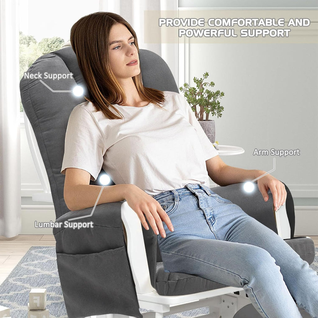 BECHAEO 5PCS Suede Glider Rocker Replacement Cushions with Ottoman Cover Thicken Soft Rocking Chair Cushion Set for Indoor Nursery Glider Rocking Chair, Dark Gray