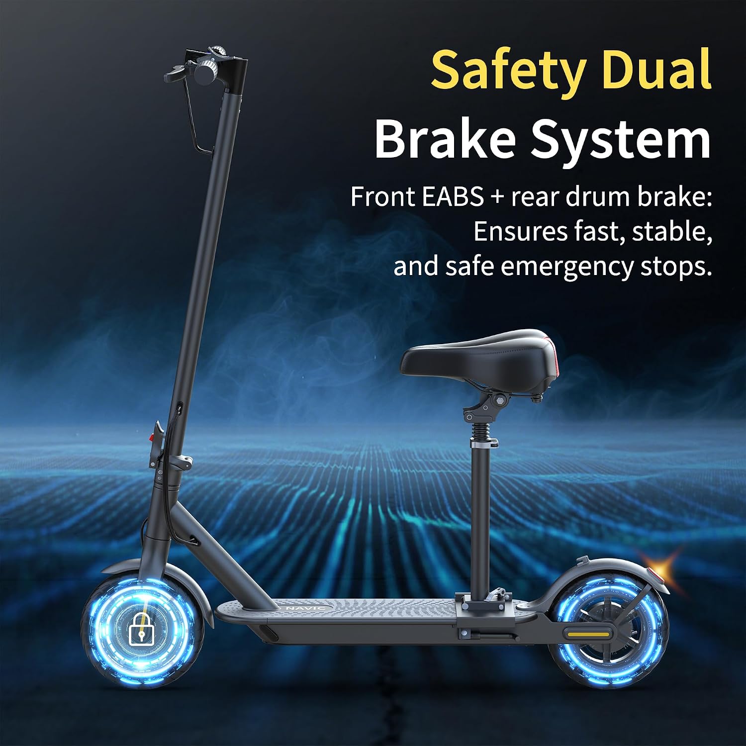 NAVIC Electric Scooter with Dual Suspension, 8.5'/10' Tires, 350W/500W Motor, 19/22 Mph, Max 22/25/27/49Miles Range, Foldable E Scooter for Adults with Braking, App Control