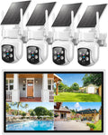 Security Cameras Wireless Outdoor: Solar Powered Auto Tracking with 10'' Monitor 4 Cam-Kit for Homeowners - Remote APP Access 360° Pan 2K Color Night Vision for Front Door, Porch, Backyard