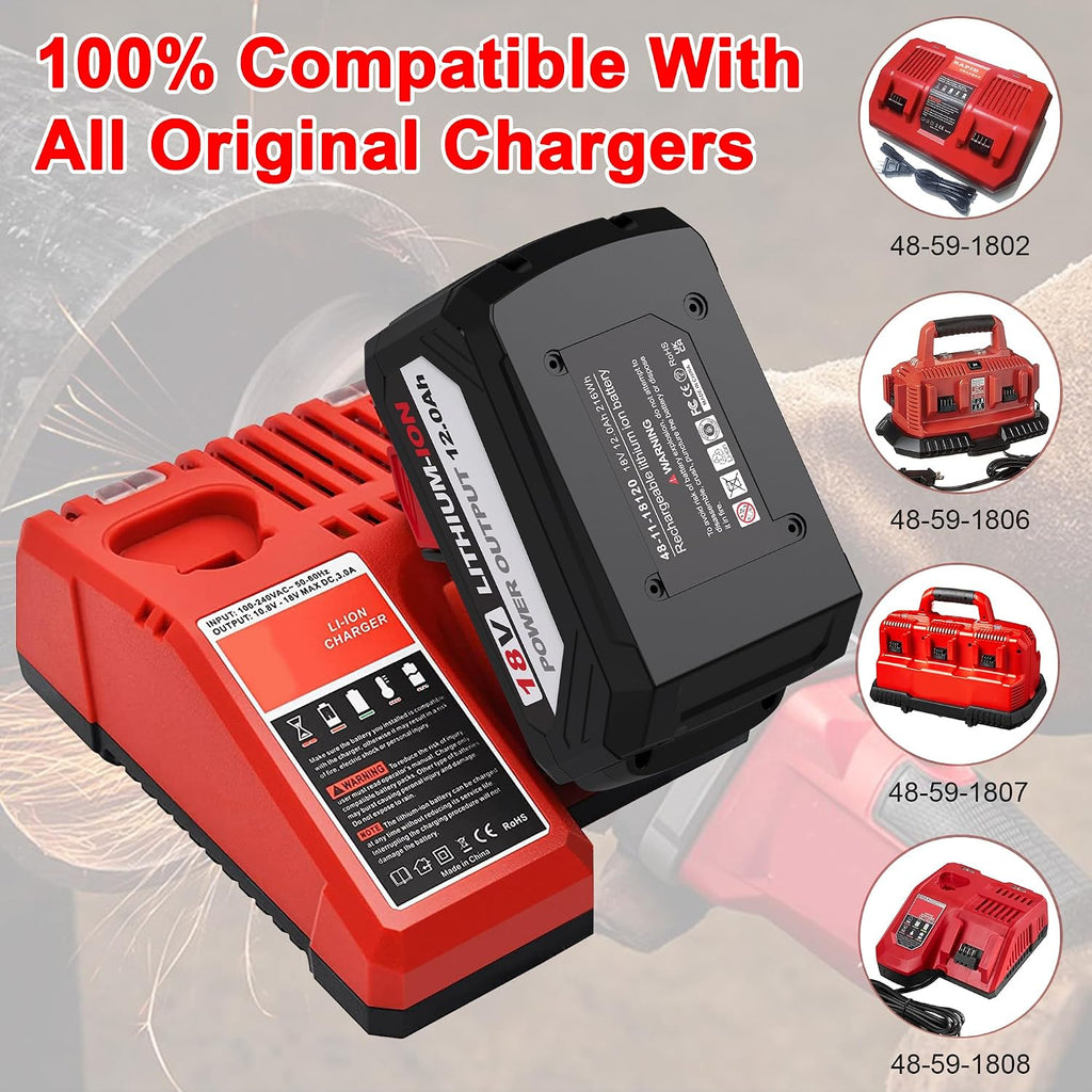 BULL-TECH 18V 12.0 AH Replacement for Milwaukee Electric Tools M18 High Output HD12.0 Battery Pack Compatible with All Power 18V Milwaukee Power+ Tools