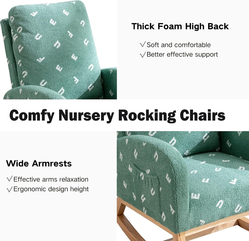 Chifee & Vingol Rocking Chair Nursery Sherpa Boucle Nursing Glider Rocker Chair, Teddy Green