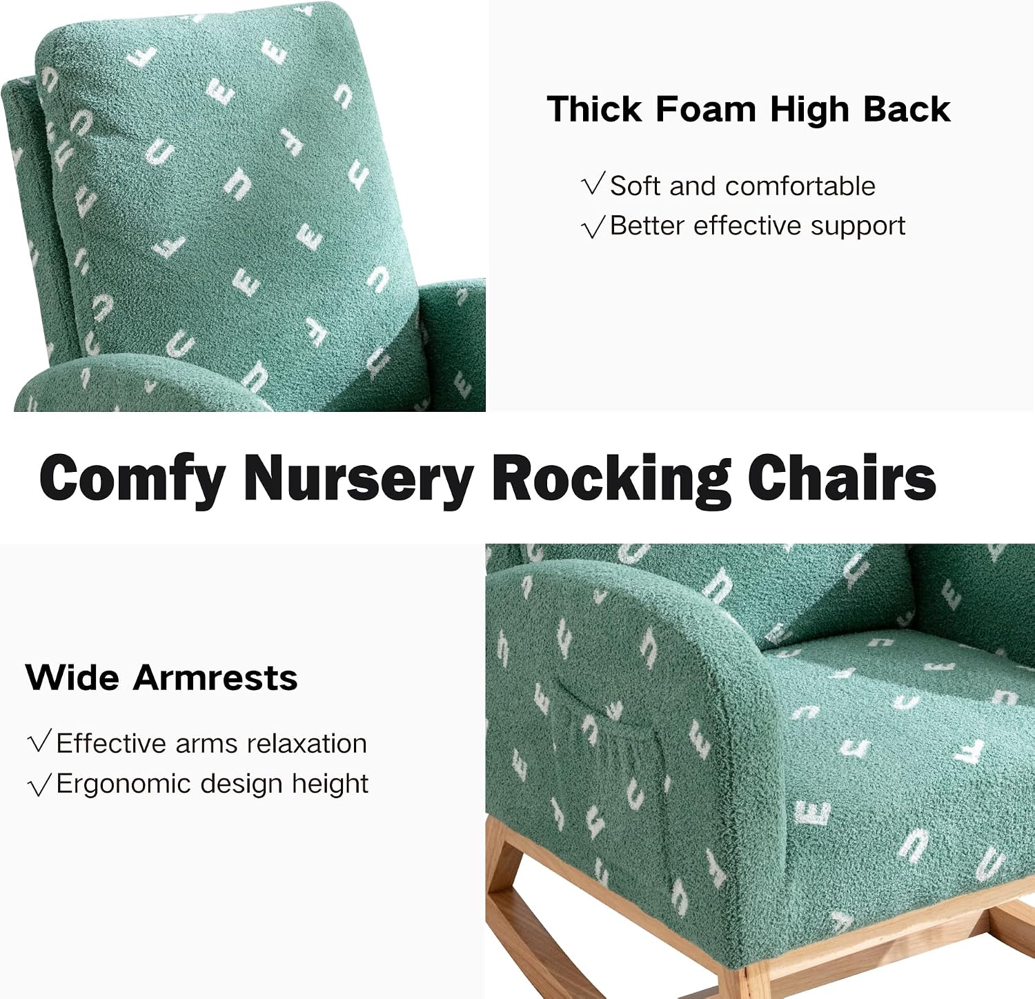 Chifee & Vingol Rocking Chair Nursery Sherpa Boucle Nursing Glider Rocker Chair, Teddy Green