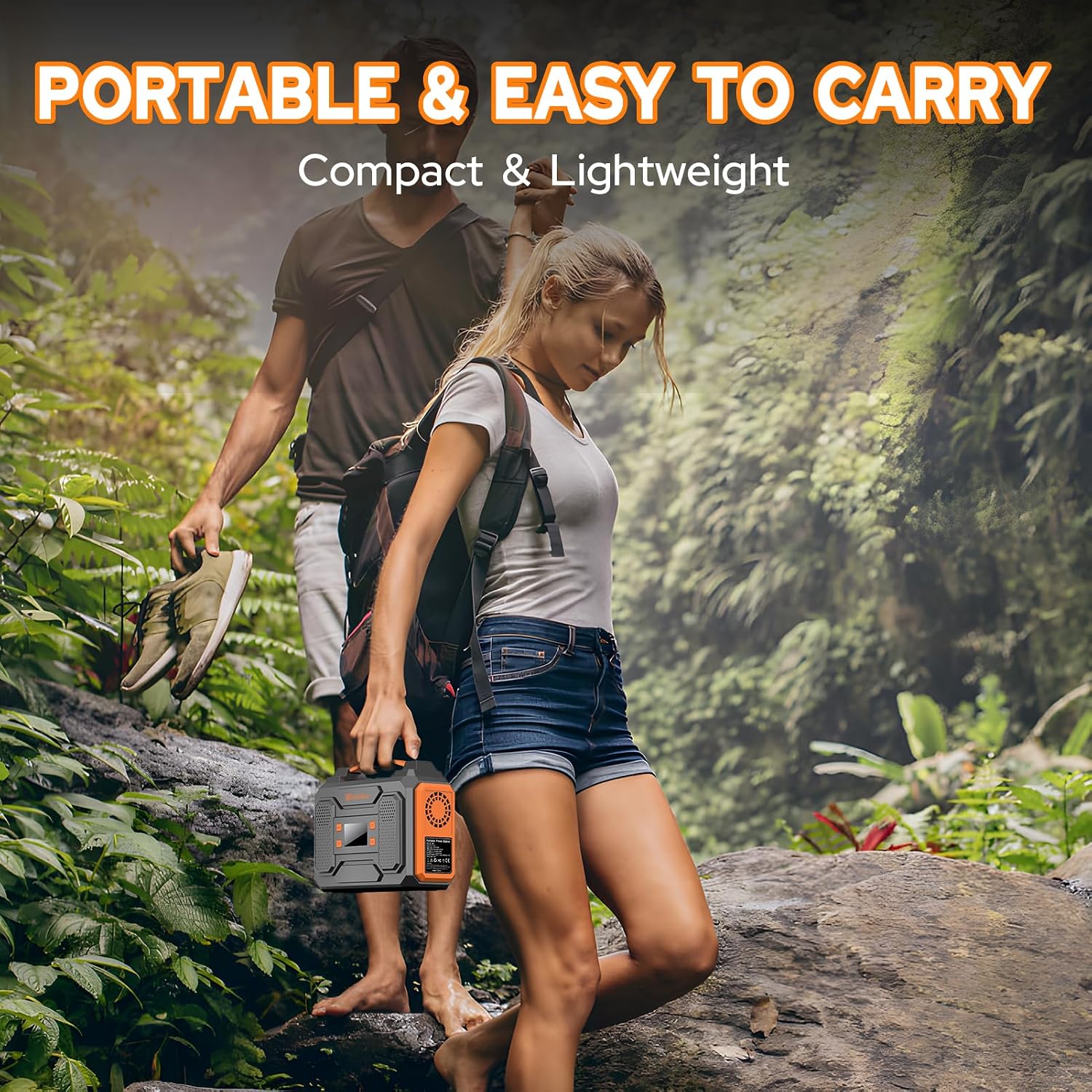 Portable Solar Power Station with Foldable Solar Panel 60W, 300W 110V AC Outlet Portable Solar Power Pack Generator with Panels, Camping 65W Power Bank with DC for Laptop Smart Device RV Outdoor