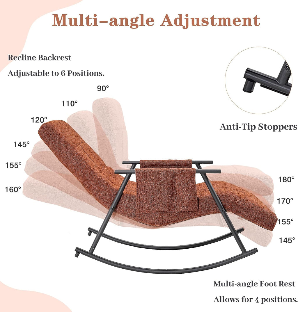 VECELO High Back Nursery Rocking Chair with Foot Rest, Teddy Upholstered Reclining Glider Rocker, Comfy Armchair Padded Seat Removable Side Pockets for Living Room, Bedroom, Balcony, Brown