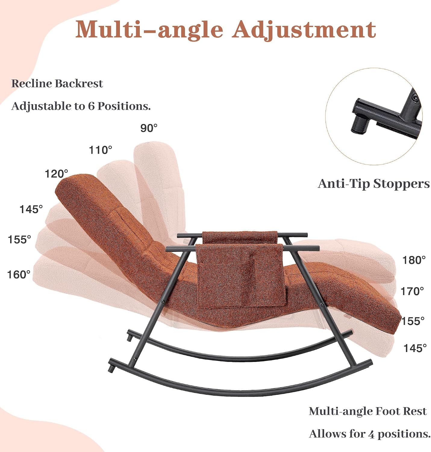 VECELO High Back Nursery Rocking Chair with Foot Rest, Teddy Upholstered Reclining Glider Rocker, Comfy Armchair Padded Seat Removable Side Pockets for Living Room, Bedroom, Balcony, Brown