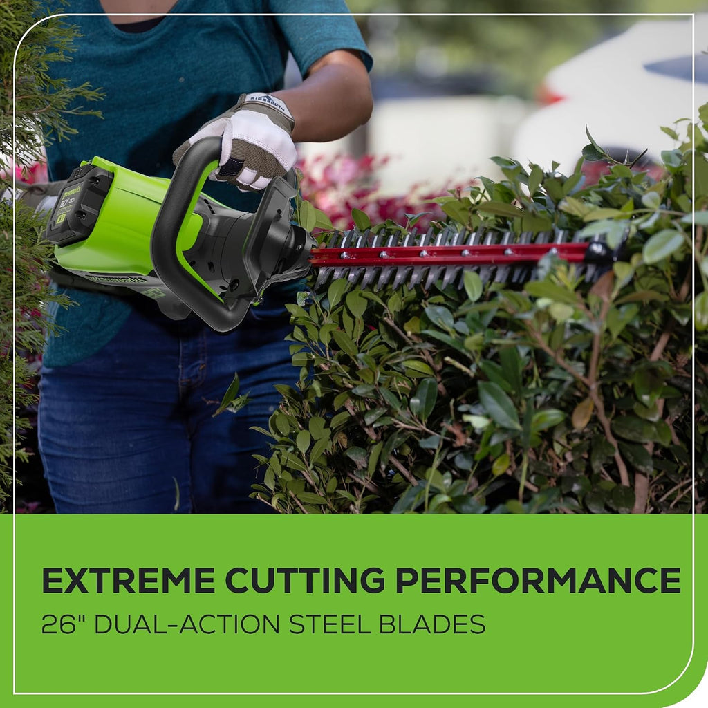 Greenworks 80V 26' Brushless Hedge Trimmer with 2.0Ah Battery and 2A Charger