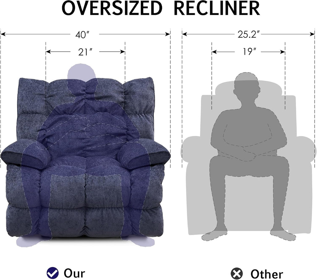 SITJOY Oversized Power Swivel Rocker Recliner Chair, Overstuffed Extra Wide Rocking Chair for Big and Tall, Glider Recliner Nursery Chair, Soft Breathable Fabric in Dark Blue, Manual