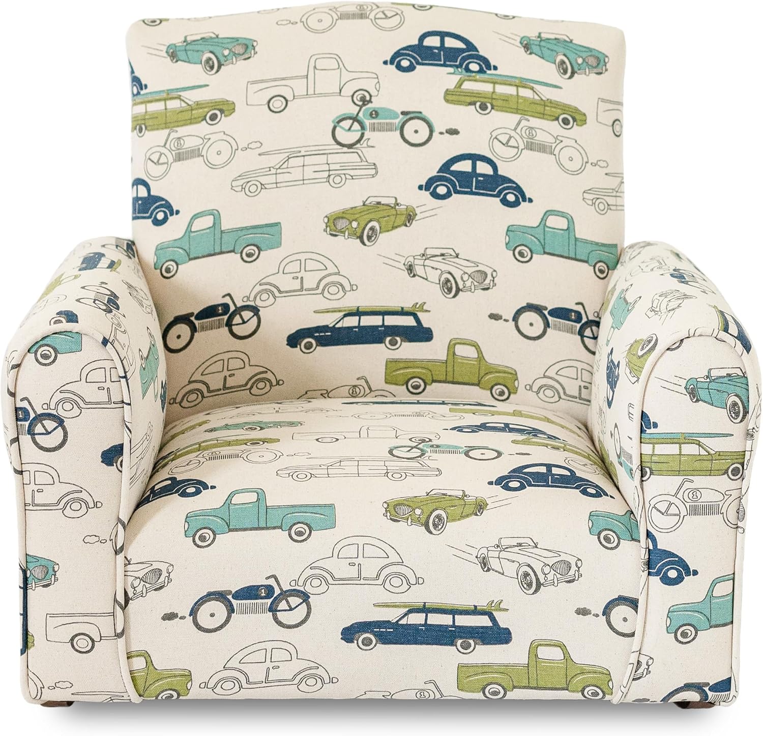 Kid Rocking Chair for Toddlers, Child Chair for Little Kids, Upholstered Toddler Armchair for Children, Comfy and Cute Little Kid Chairs (Rockers, Cars & Trucks Print)