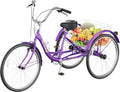 Max4out Adult Tricycle with Large Basket 24/26 Inch, Stable 3 Wheel Cruise Bicycle for Shopping, Beach and City Trike Perfect for Men, Women, Seniors（Blue/Purple/Red）