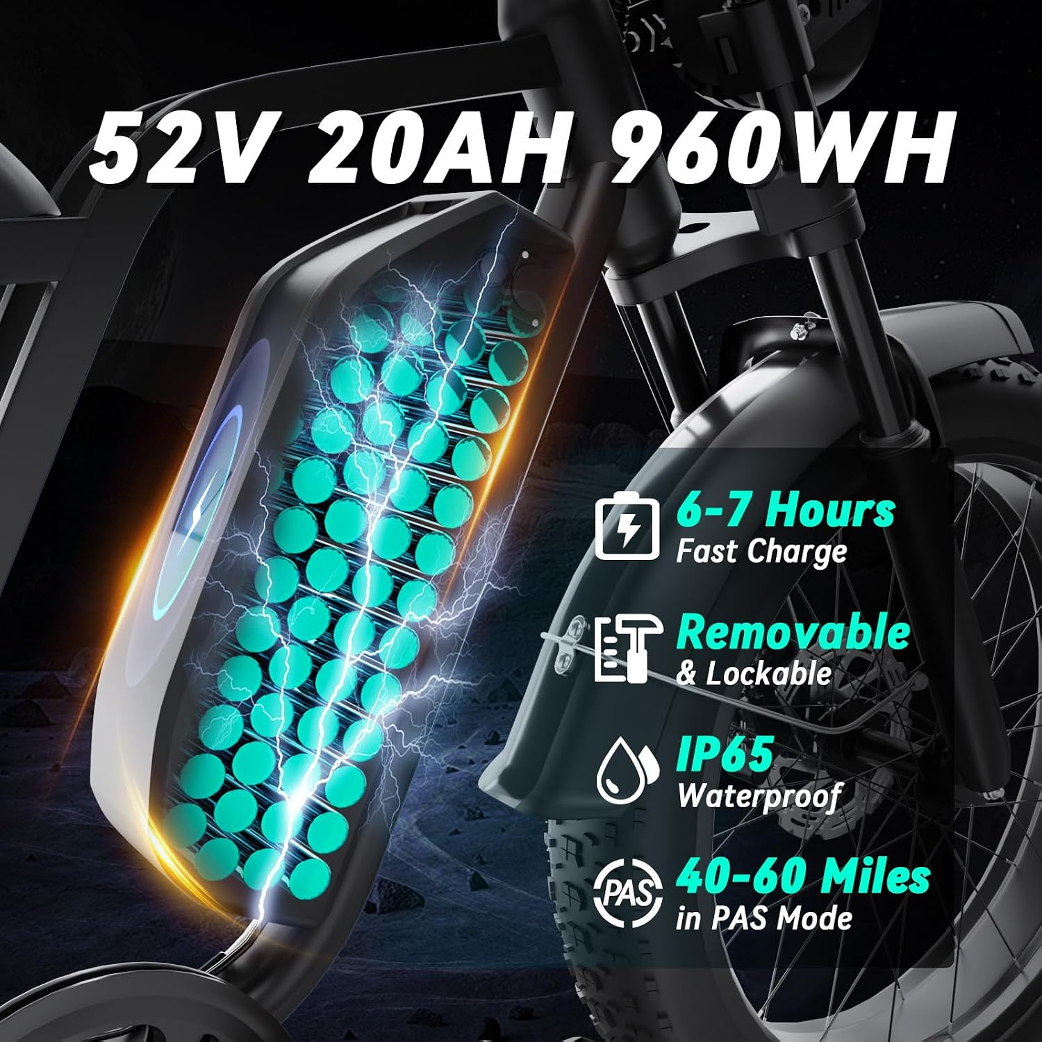 Electric Bike for Adults, 1500W 35MPH 52V, 20AH Battery Ebike, Max 40-60 Miles Electric Motorcycle, 20' Fat Tire Dirt Bike,7-Speed
