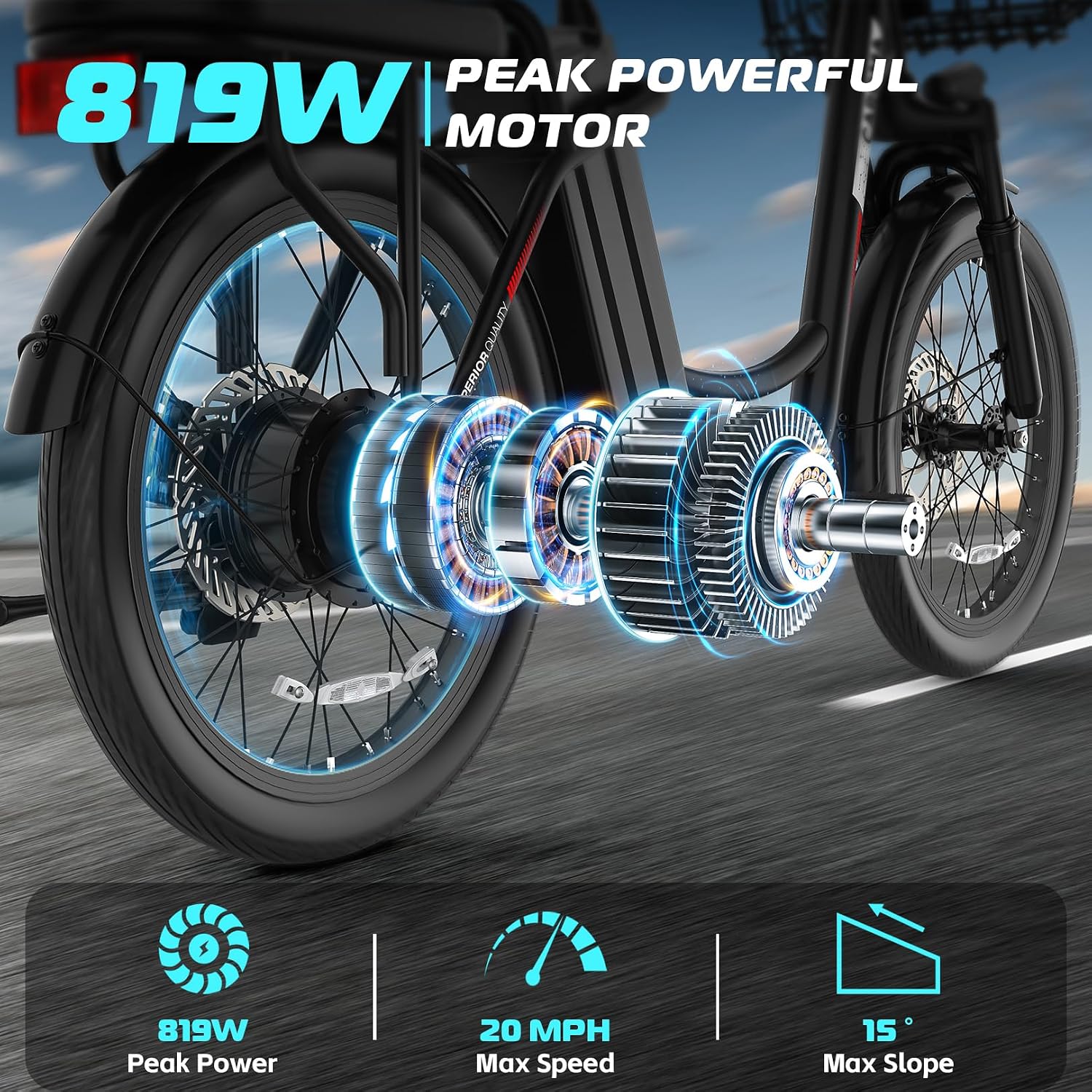 Caroma Peak 500W/800W/1200W Electric Scooter with Seat, 20' Fat Tire Electric Bike with 48V Removable Battery, Up to 30Miles & 20MPH, Adult Scooter for Commuting with Basket&Adjustable Seat