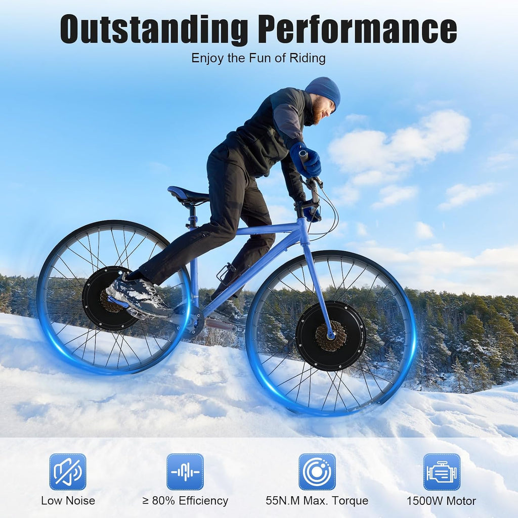 Electric Bike Conversion Kit, 48V 1500W 26' Rear Wheel E-Bike Hub Motor Kit Upgrade 3 Mode Controller w/PAS/LCD Display/Twist Throttle Ebike Bicycle Wheel Kit for Turn Pedal Bike into Ebike