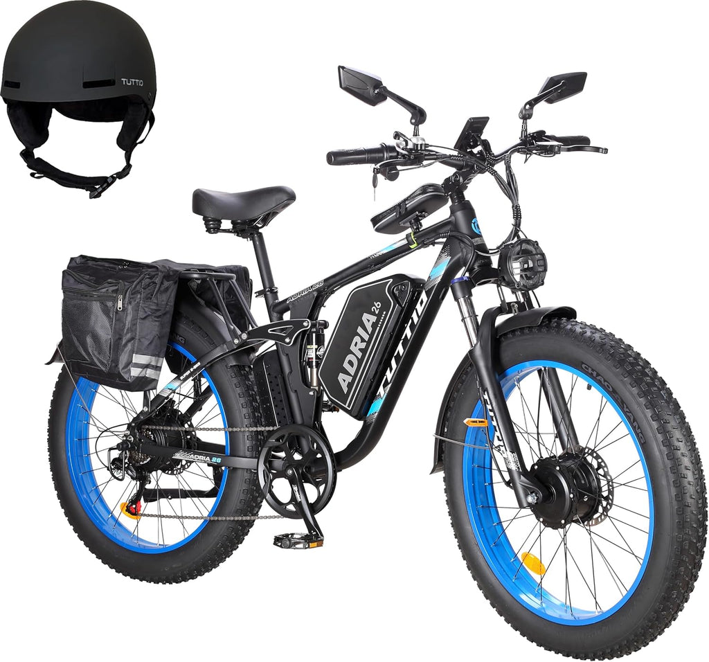 Tuttio-Adria26 6000W/5000W Peak Dual-Motor Ebike for Adults - 52V Fast Ebike, Long-Range Electric Bicycle, Full Suspension, 26 Inch Fat Tire Bike for Off-Road, Mountain, Snow, Hunting, Commuting