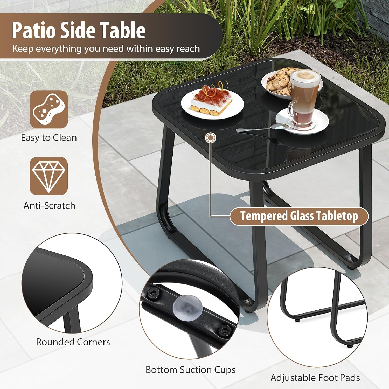 Giantex 3-Piece Outdoor Glider Set, 2-Pack Rocking Chairs with Small Tempered Glass Coffee Table, Metal Frame, Porch Rocker, Patio Bistro Set for Outside, Garden, Backyard, Balcony, Brown