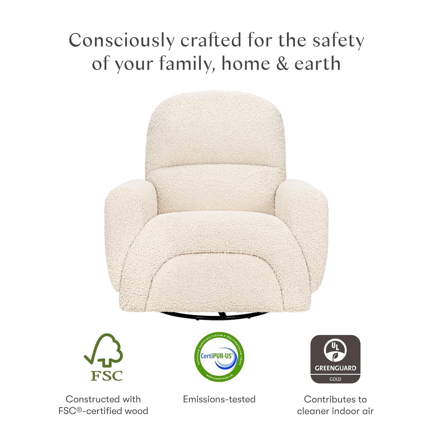 Babyletto Rainbow Recliner and Swivel Glider in Almond Teddy Loop, Greenguard Gold Certified and CertiPUR-US® Certified