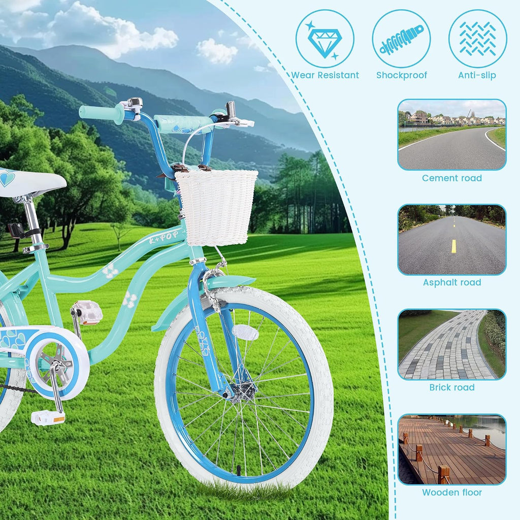 Girls Bike with Basket for 4-12 Years Old Kids, 16 20 Inch Kids Bicycle, 16 Inch Girls Bikes with Training Wheels and Kickstand, 20 Inch Bike with Kickstand, Adjustable Seat, Multiple Colors