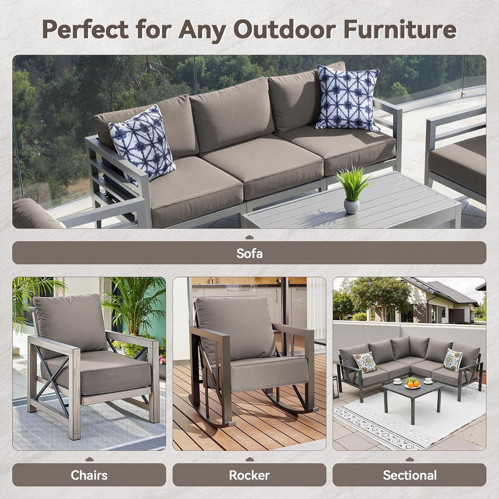 Luxury 6' Outdoor Cushions for Patio Furniture, 24x24x6' Thick Seat Cushion Set of 6, Fade Resistant Couch Chair Replacement Cushions High Density Deep Wicker Chair Cushion w/ Removable Cover Gray