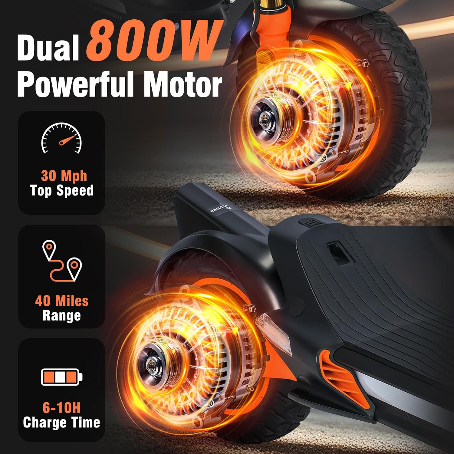 Off Road Electric Scooter Fast Speed 30 Mph, Long Range 40-50 Miles, 300+ lb Capacity