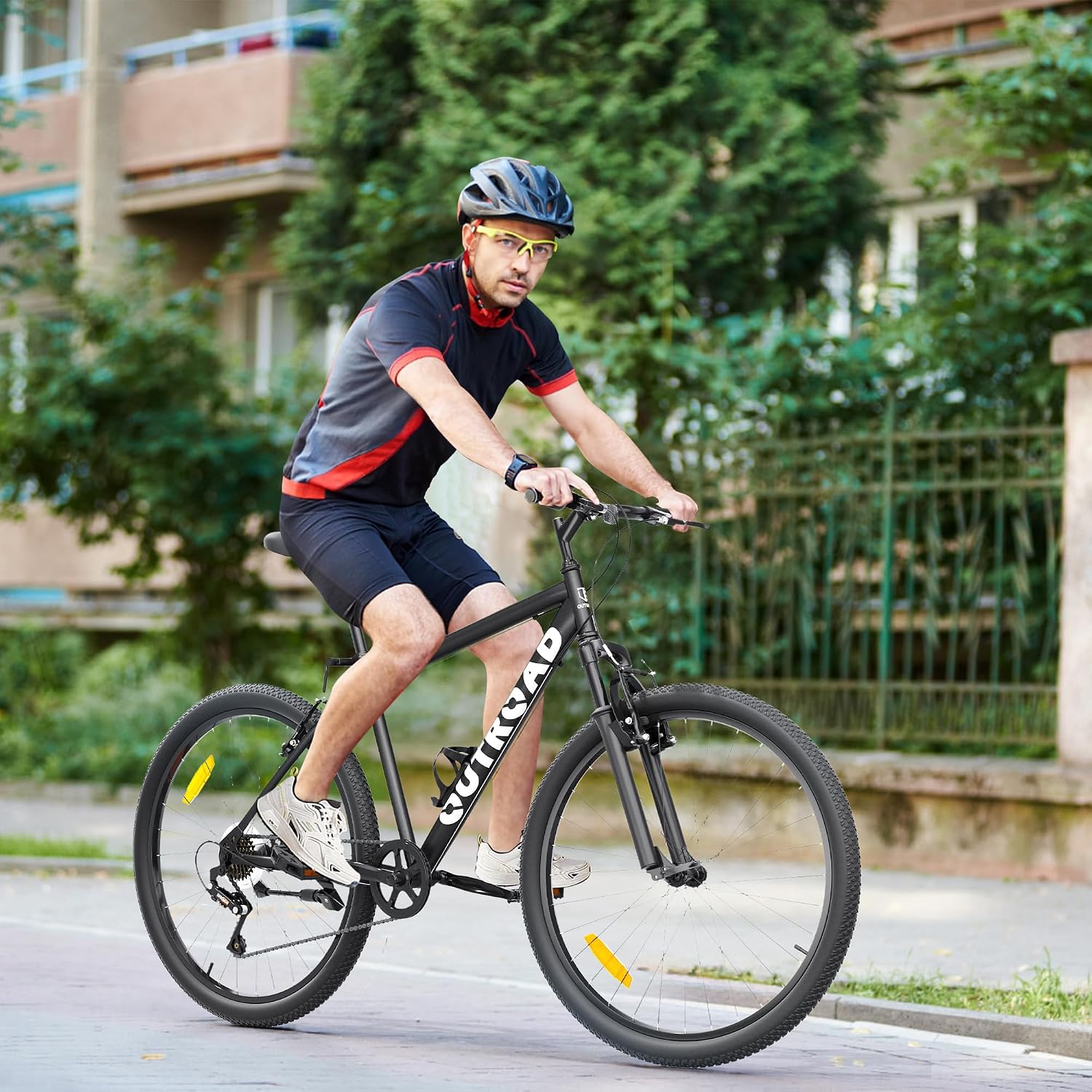 Hardtail Mountian Bike with 7 Speeds Drivetrain for Adult, 26 Inch Mens Womens MTB with Widened Carbon Steel Frame, Front Suspension, Commuting Bikes with V Brakes(X5 Black)