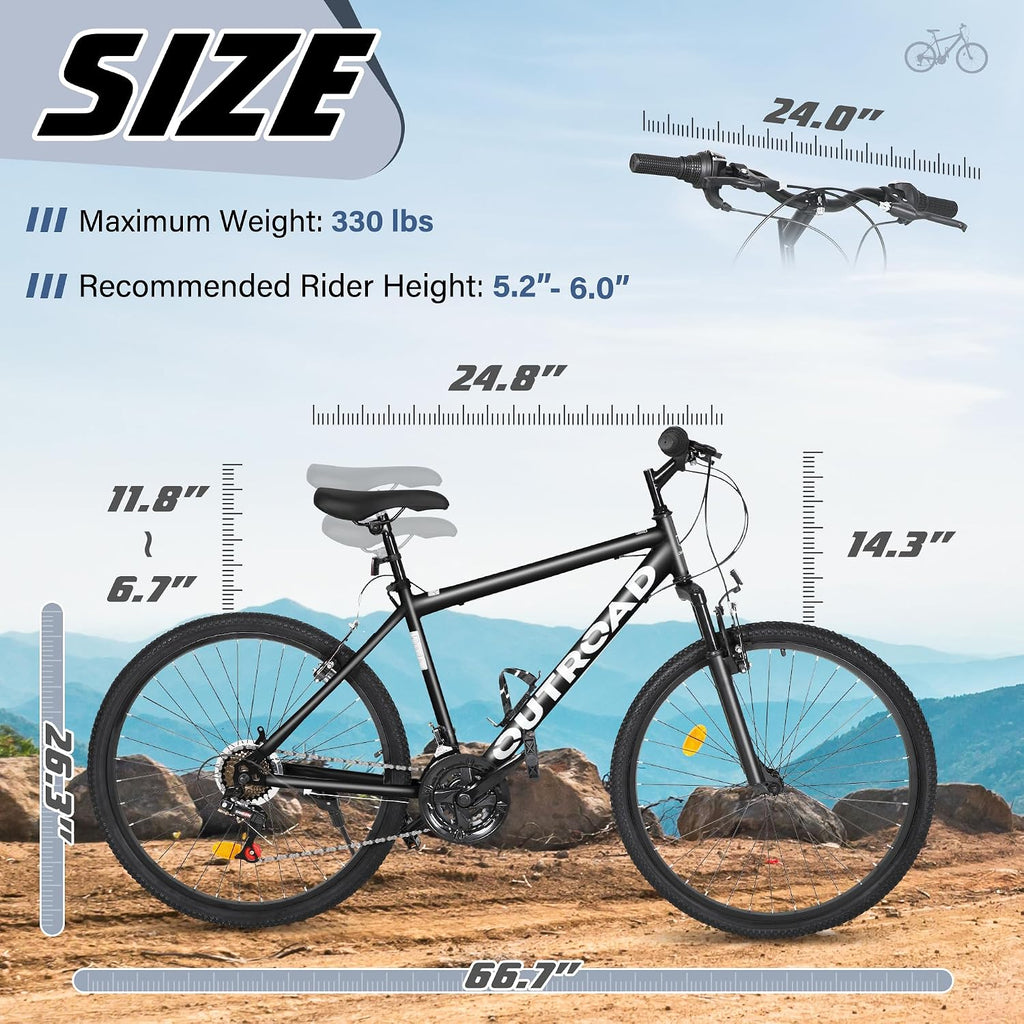 Betterland 26 Inch Mountain Bike with Adjustable Ergonomic Seat, 7/21 Speed Adult Bike with Dual V Brakes, Outdoor Cycling Bike with High Carbon Steel Frame and Front Suspension