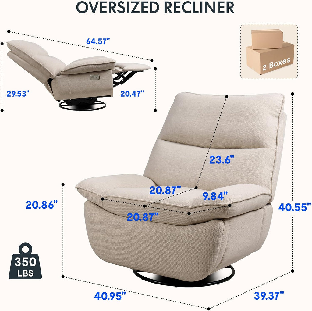 FLEXISPOT XR7 Power Swivel Recliner Chair for Adults, 41' Extra Wide Swivel Rocker Recliner, Power Rocking Glider with Side Pocket, 350 Lbs Capacity for Living Room Bedroom Gaming Room,White