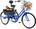 24/26 Inch Tricycle for Adults, 7 Speed Beach Cruiser Bike Adult Tricycles for Women Men, 3 Wheel Bikes for Adults Large Seat with Backrest, Three Wheel Bikes with Front & Rear Baskets