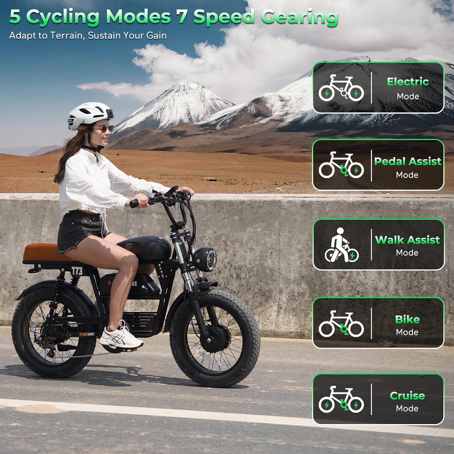 Tamobyke Premium T73 Series Electric Bike for Adults,48V15Ah/36Ah/41Ah Large Battery,1000W/1500W/3000W Powerful Motor, 28/33/37.5Mph Max Speed,20''*4'' Fat Tire E-Bike for Commute/Off-Road. Age 15+.