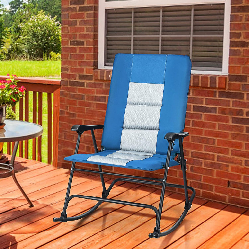 Giantex Camping Rocking Chair Foldable Oversized with Padded Armrest and Seat Folding Lawn Chair 350 lbs Weight Capacity for Outdoor, Patio, Lawn, Backyard, Garden Portable Chair (1, Blue)