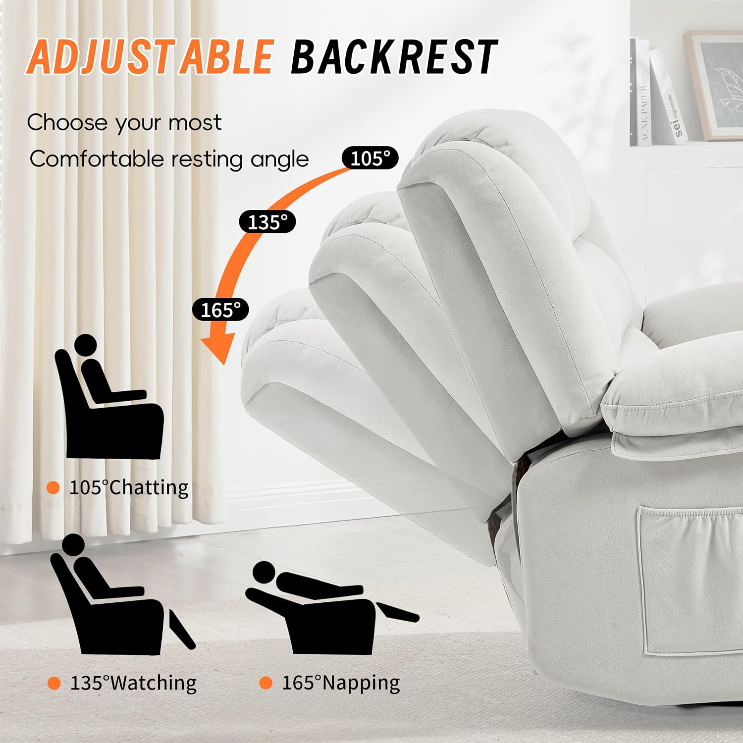 360°Swivel Rocker Recliner Chair for Adults,Manual Glider Recliner Sofa with Massage and Heating, Nursery Rocking Chairs with Cup Holds for Living Room Bedroom (Beige)