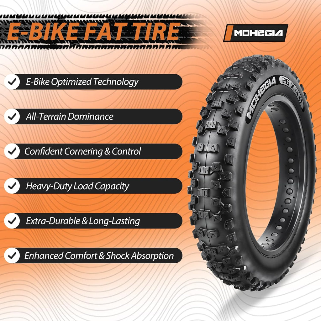 MOHEGIA Ebike Fat Tire: 20x4.0/26x4.0 Inch E-Bike Mountain Bicycle Tire Replacement,High-Performance and All-Terrain Folding Electric MTB Tire with Offroad or Trail Riding