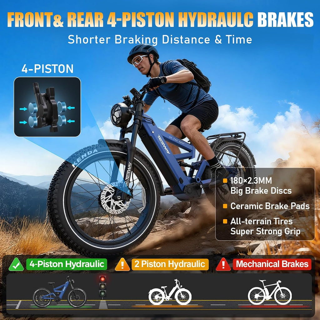 TESWAY X9 Ultra Dual Motor Ebike, 26' Fat Tire Full Suspension AWD Electric Bike for Adults, 4000W 43MPH 240NM, 60V 30Ah(Camo)/25Ah(Other) 120 Miles Long Rang