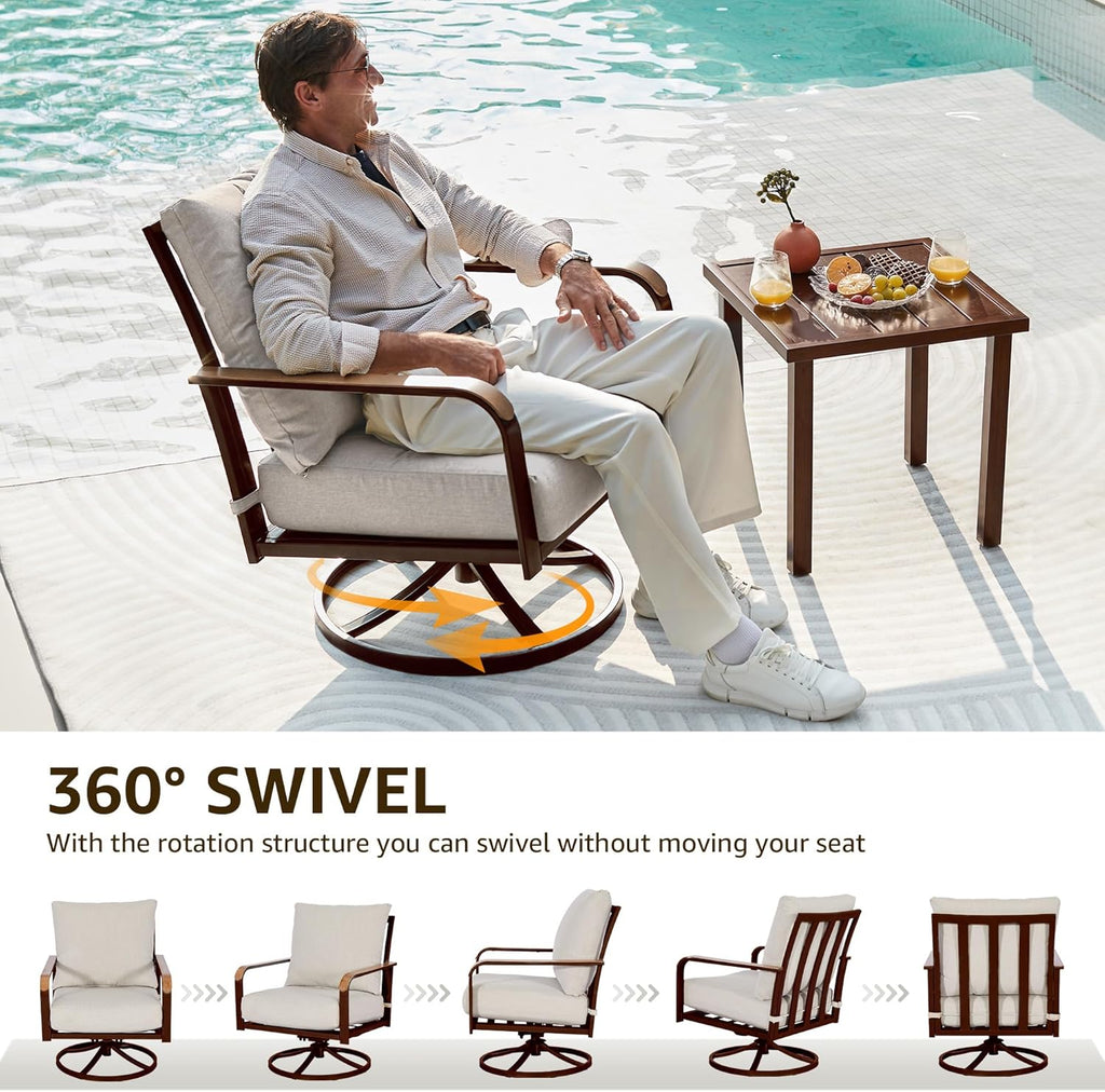 NATURAL EXPRESSIONS Outdoor Bistro Set,3 Piece Swivel Glider Rocking Chairs Patio Conversation Furniture Set with 2 Rockers,Metal Table,6' Thick Cushions for Backyard, Porch,Balcony,350lbs (Off-white)