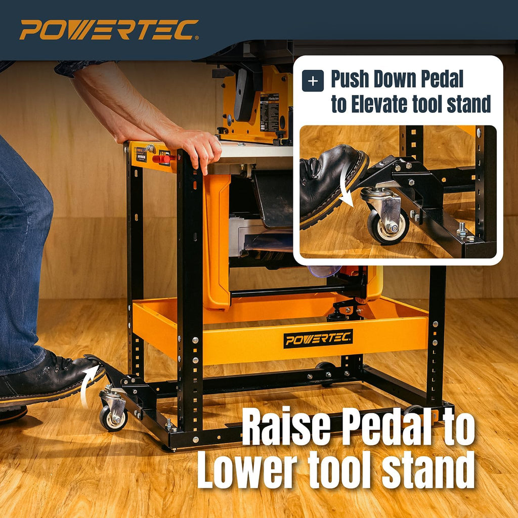 POWERTEC Flip Top Tool Stand with Caster Wheels - Mobile Workbench with 300lb Capacity, for Benchtop Power Tools, Heavy Duty (UT1012), Alloy Steel