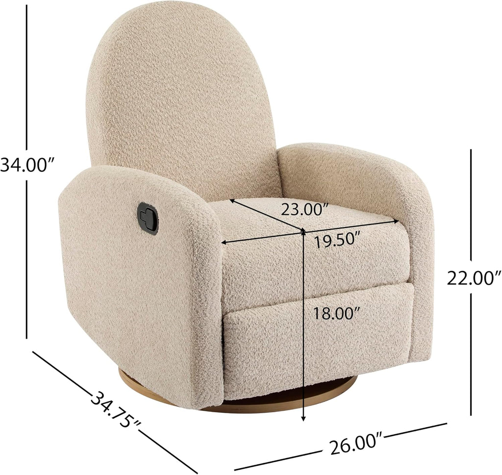 Merax Boucle 360 Swivel & Glider Recliner Chair, Soft Bedroom Sofa Chair with with Thicker Seat Cushion, Modern Home Theater Seating for Living Room Almond