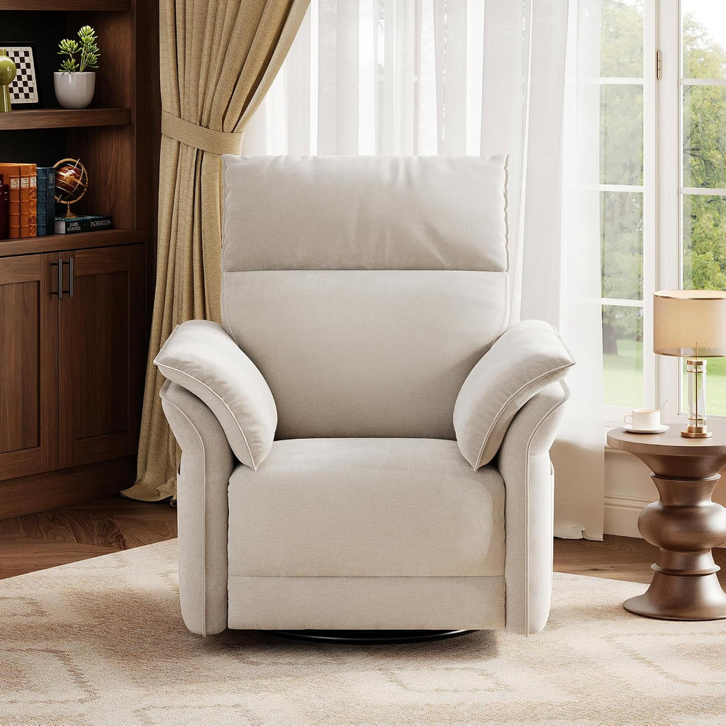 GAOMON Swivel Rocking Recliner Chair, Manual Leather Recliner Glider with Lumbar Support & Padded Armrest, Comfortable Rocker Nursery Single Sofa for Living Room and Bedroom (Cream)